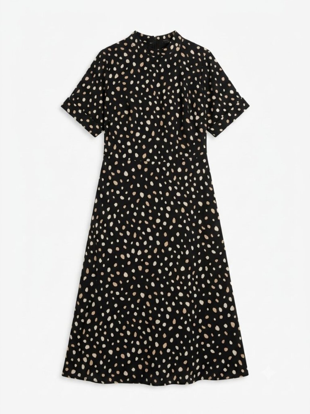 Ann Taylor Dot Print Mock Neck Short Sleeve Midi Dress - Size 12